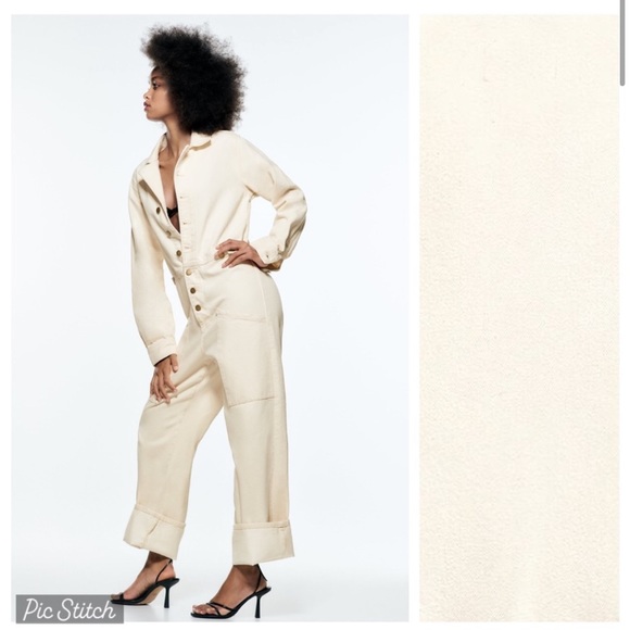 NWT Zara Ecru all in one cream denim jumpsuit - Picture 3 of 8